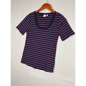 GAP T Shirt Women S Navy Striped Ribbed Scoop Neck Short Sleeve Casual Tee